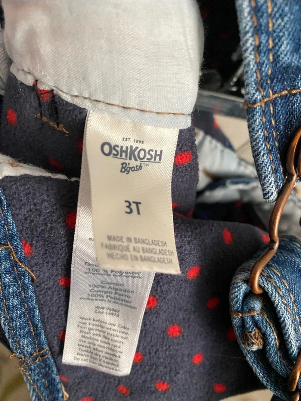 OshKosh B'gosh Flannel lined Blue Denim Overalls with Red Accent